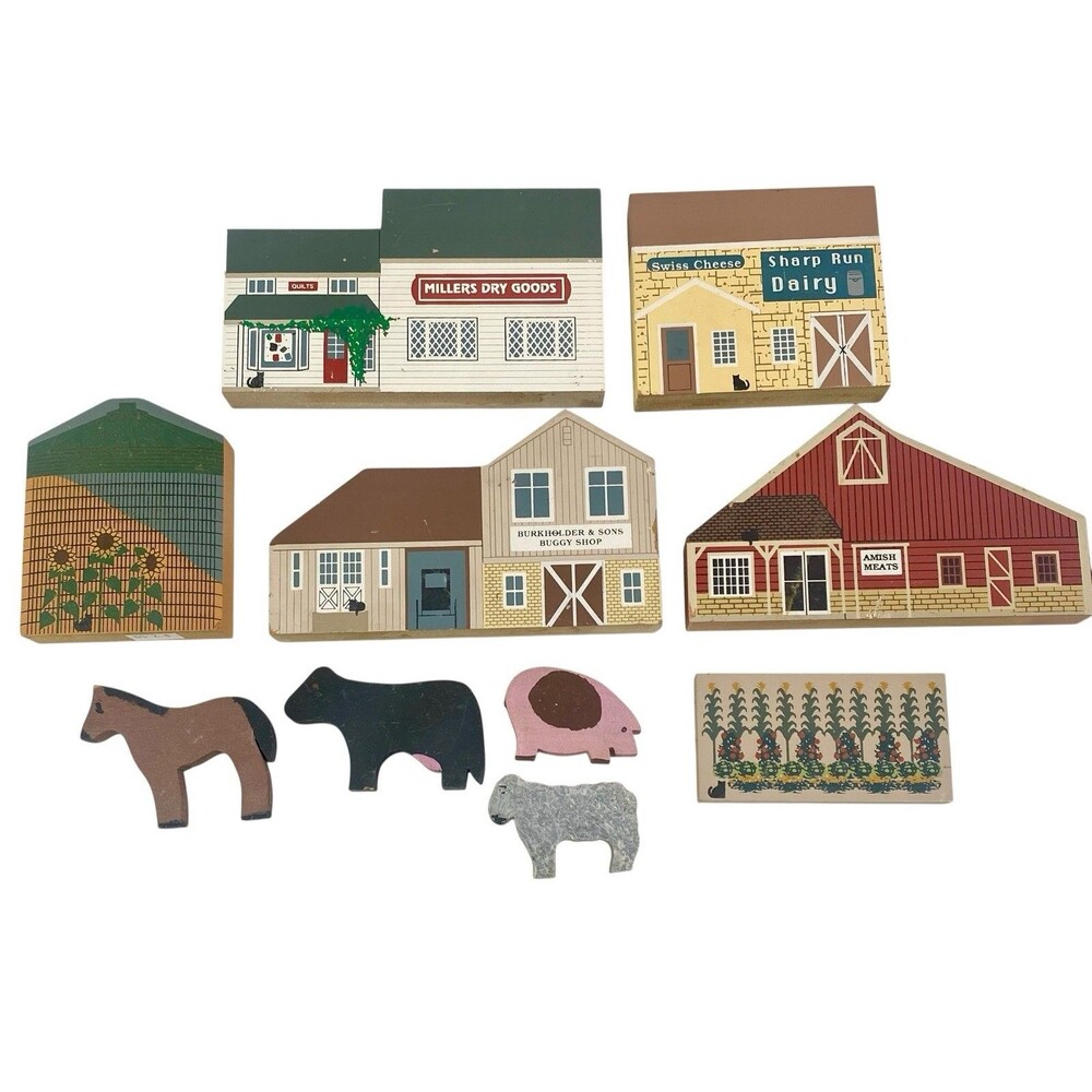 Amish Craftsmen Cat’s Meow Village Livin Lot of 10 Houses Accents Vntg By Faline